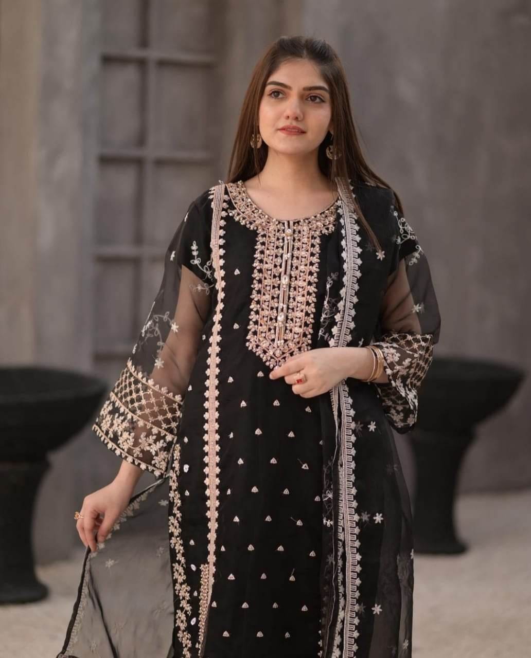 TEHZEEB Organza 3pcs Stitch suit