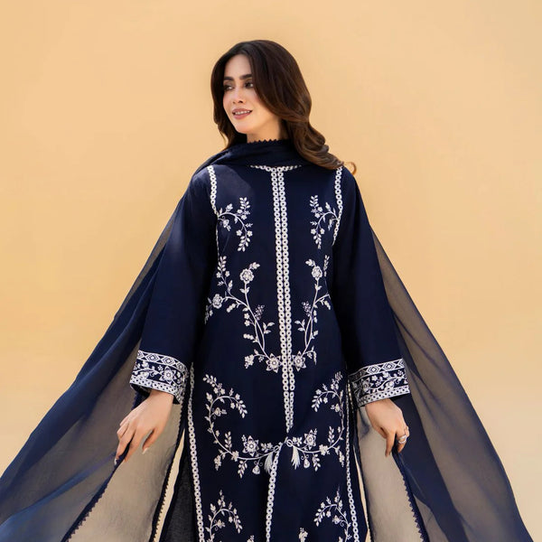 Inovy Blue Embroidered 3PC Suit