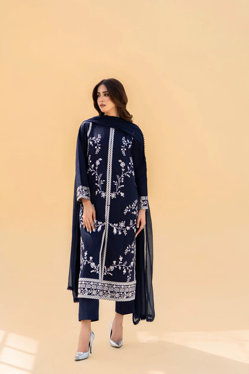 Inovy Blue Embroidered 3PC Suit