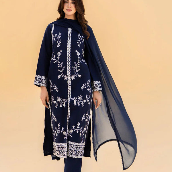 Inovy Blue Embroidered 3PC Suit