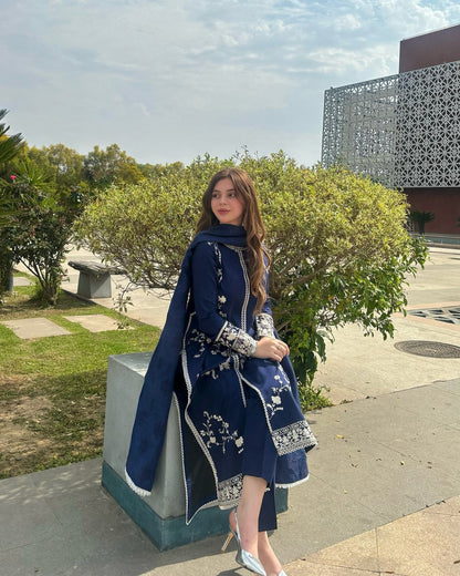 Inovy Blue Embroidered 3PC Suit