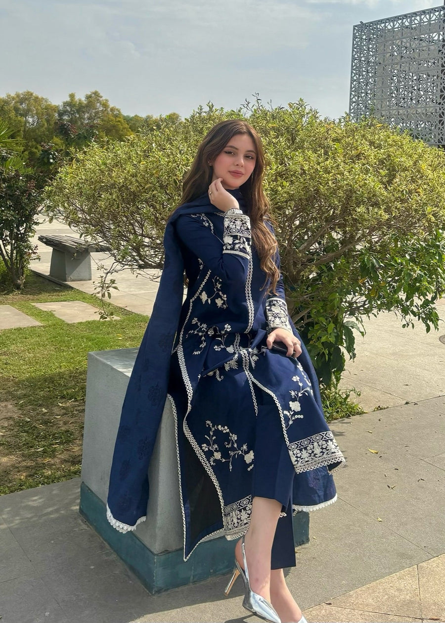 Inovy Blue Embroidered 3PC Suit