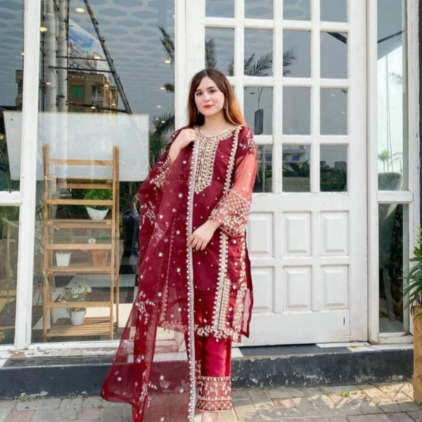 TEHZEEB Organza 3pcs Stitch suit