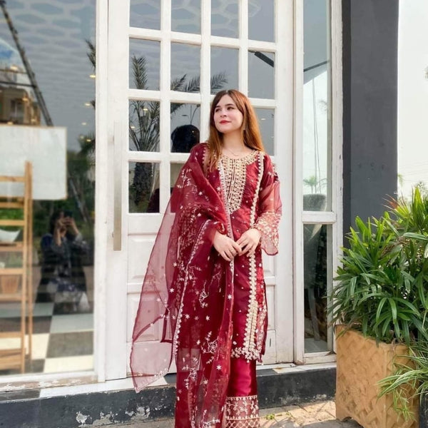 TEHZEEB Organza 3pcs Stitch suit