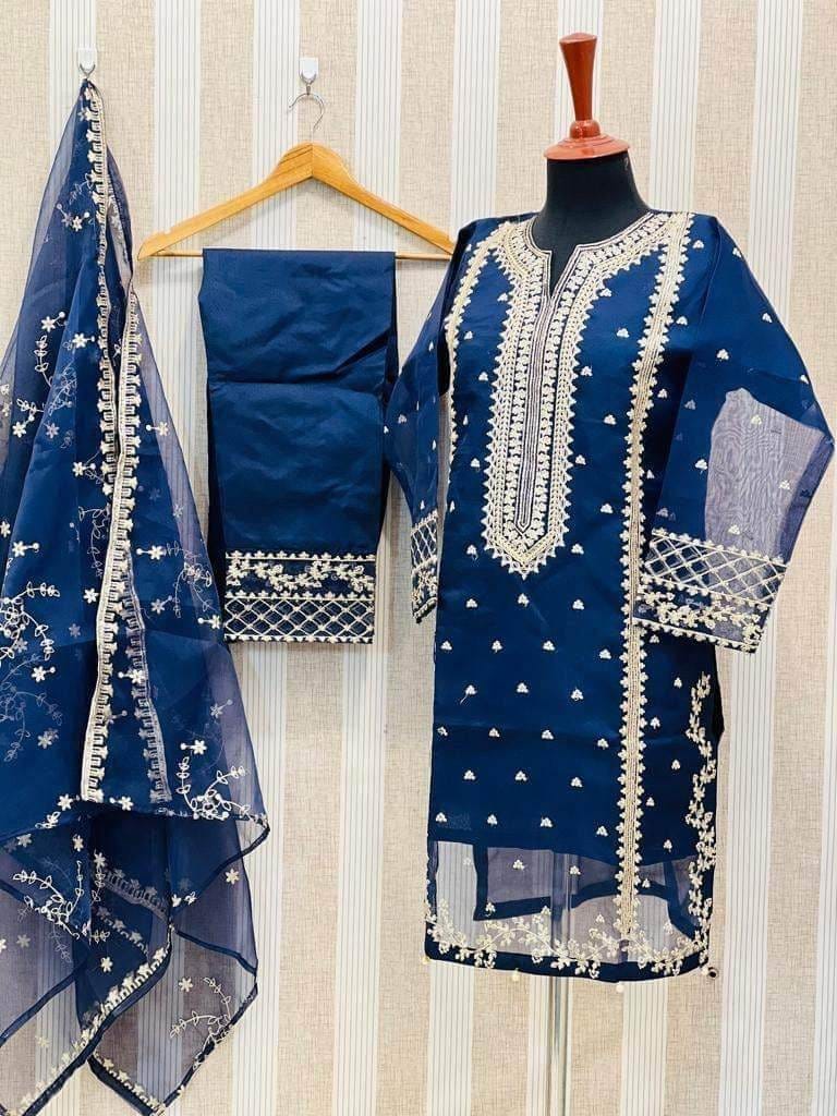 TEHZEEB Organza 3pcs Stitch suit