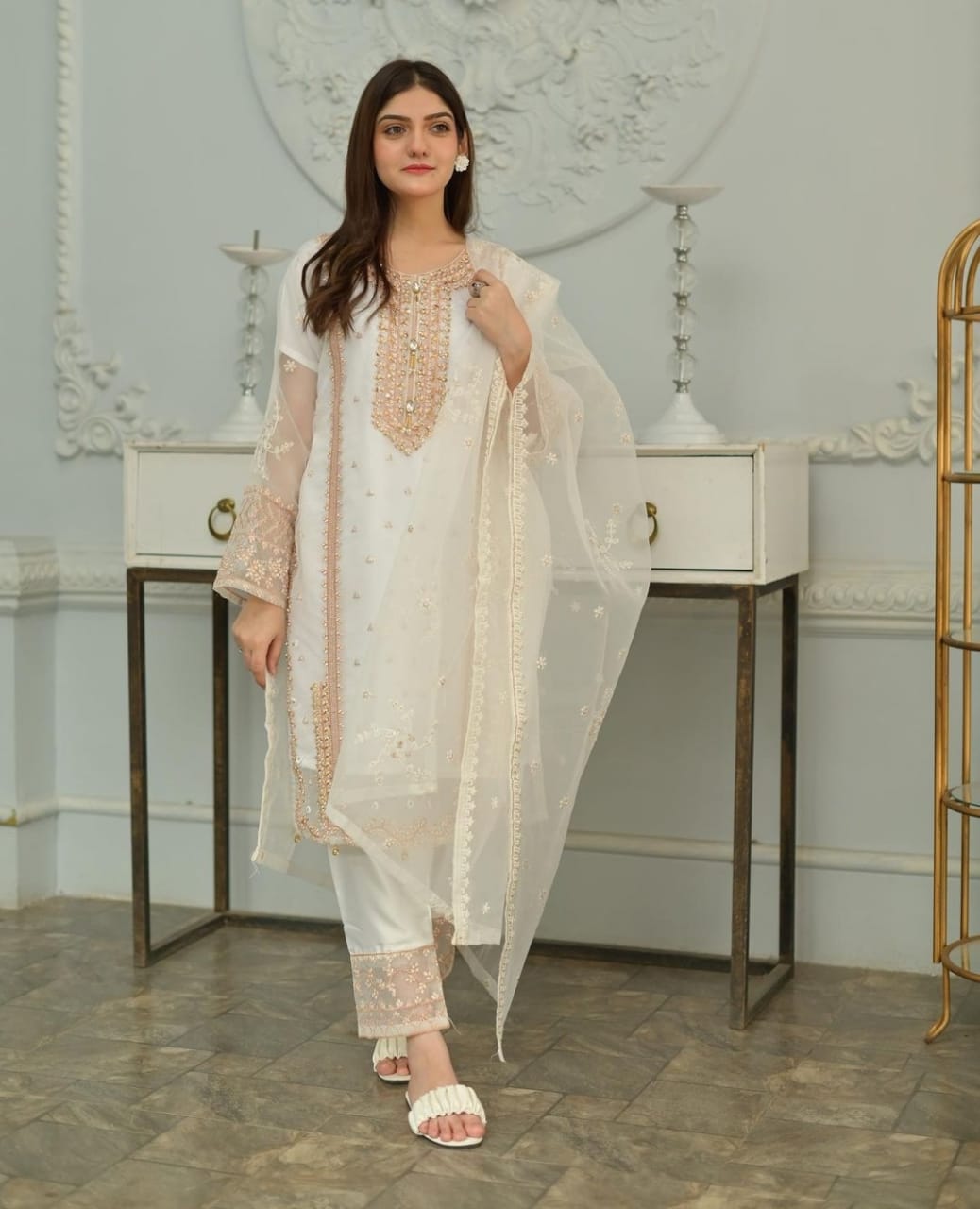 TEHZEEB Organza 3pcs Stitch suit