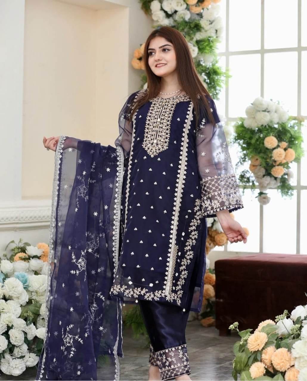 TEHZEEB Organza 3pcs Stitch suit