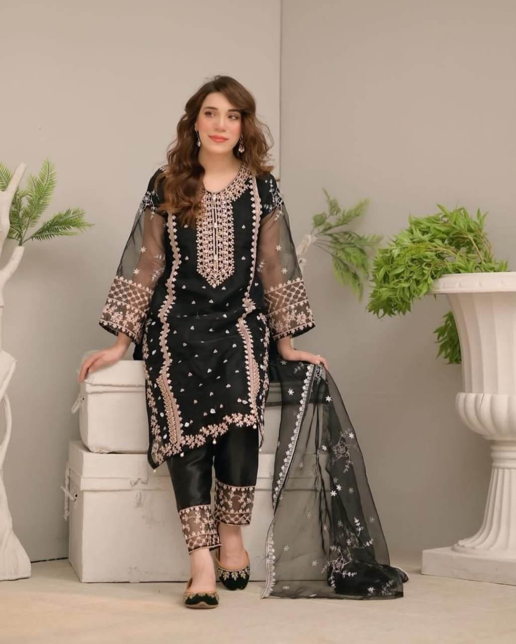 TEHZEEB Organza 3pcs Stitch suit