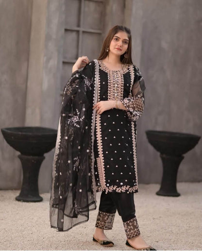 TEHZEEB Organza 3pcs Stitch suit