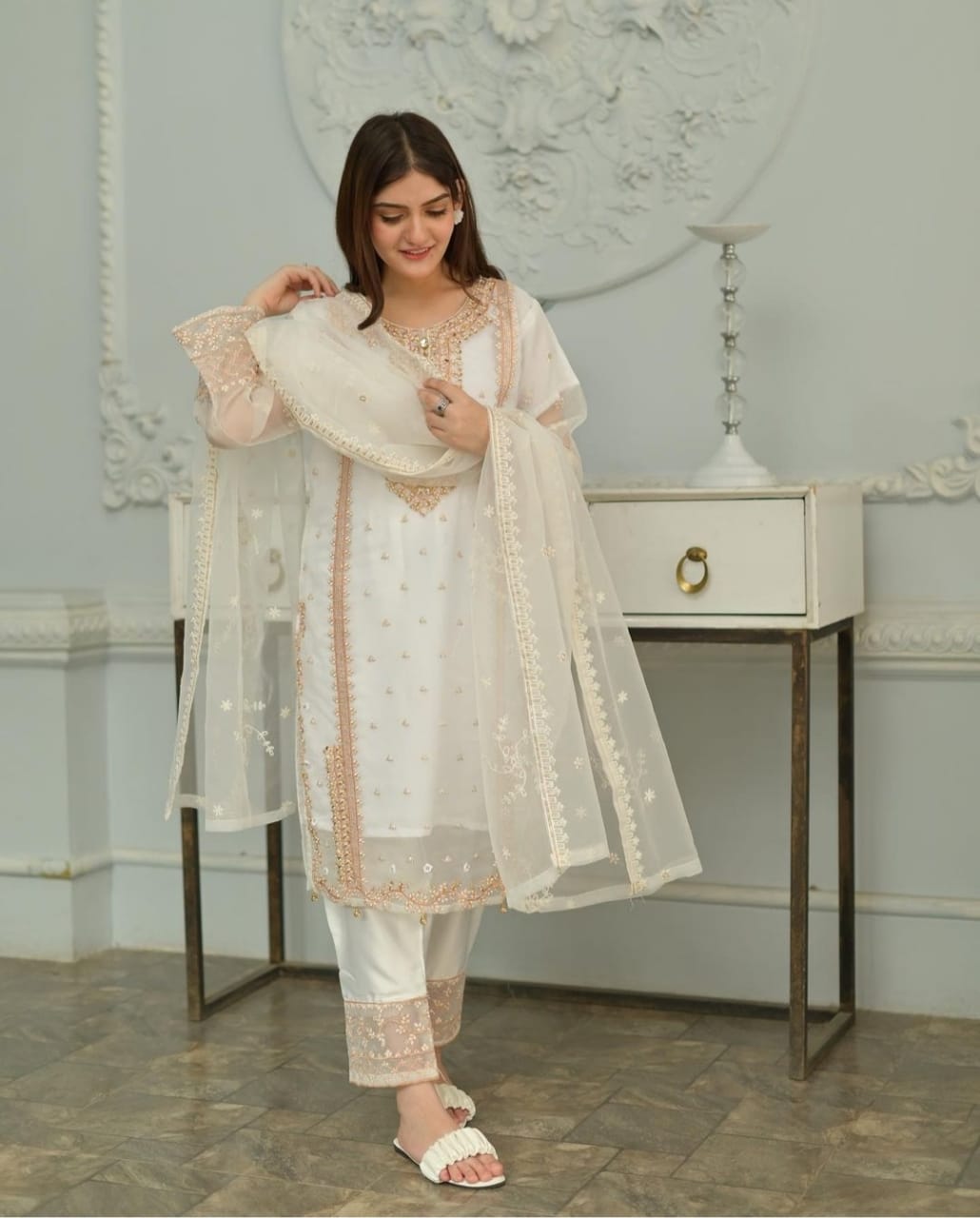 TEHZEEB Organza 3pcs Stitch suit